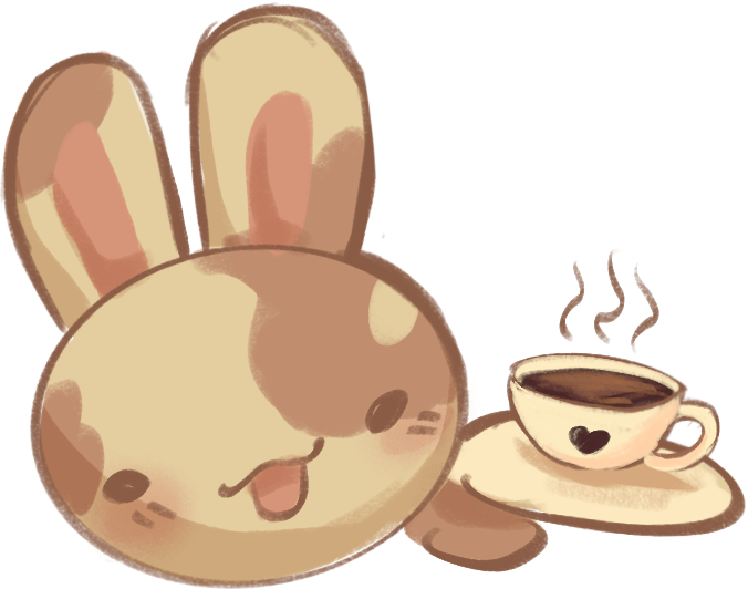 a bunny drawing holding a cup of coffee