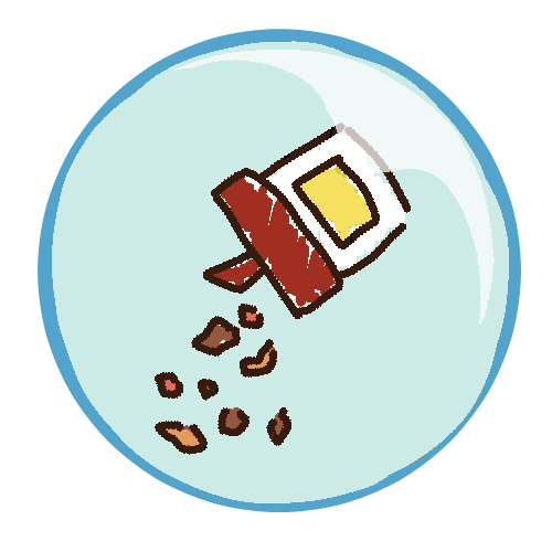 a bubble with a fish food container